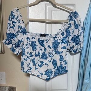 SHEIN Blue and White Floral Blouse